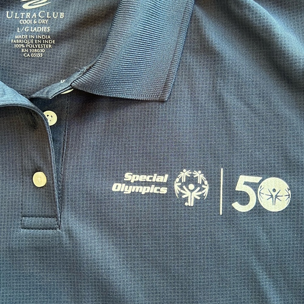 Special Olympics 50th Anniversary Navy Women’s Polo Size L, cute golf shirt